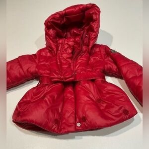 ☃️Monnalisa Girl’s Designer Quilted Hooded Red Puffer, 24 mo